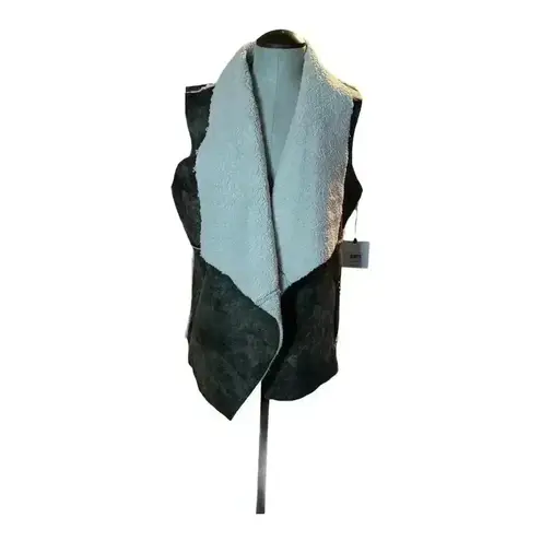 JACK NWT Women's Brown Faux Leather Shearling Open Vest Size L 70s Penny Lane