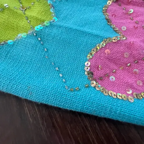 Vintage Berek Blue Cardigan with Sequins, Beads, and Hearts size M Size M