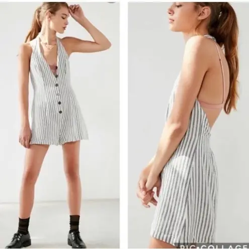 Cooperative Linen Blend White Halter Parker Neck Smocked Back Romper