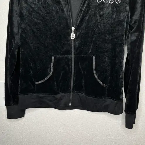 BCBGMAXAZRIA black velvet bling zip up track suit jacket size large