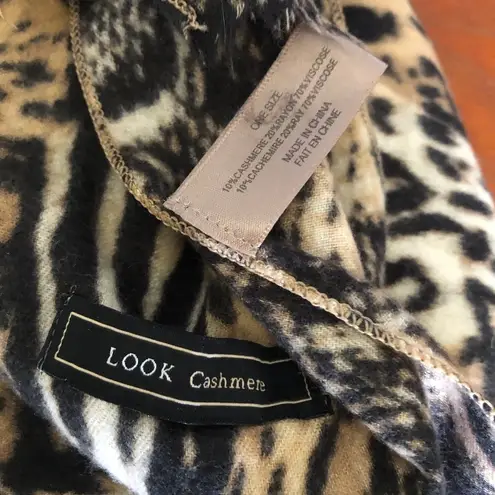 Look Cashmere Leopard Scarf Animal Print Multicolor OS Black