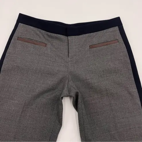 Club Monaco Pants Low Rise Size 00 Gray Black Lamb Leather Wool Tuxedo Stripe