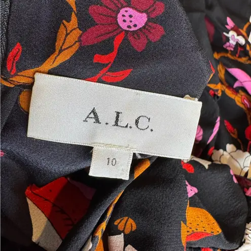 ALC Frank A.L.C. Silk Marcel Floral Draped Floral Stretch Mini Dress Black Pink Size 10