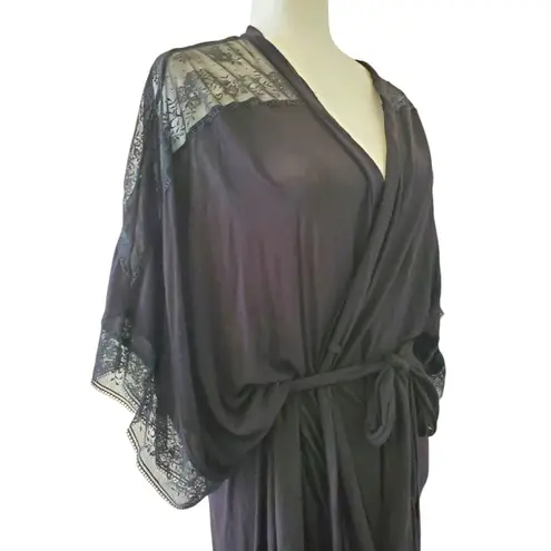 Eberjay Eberjey Robe Women Small Lace Trim Soft Black Belted 3/4 Sleeve Honeymoon - Image 3