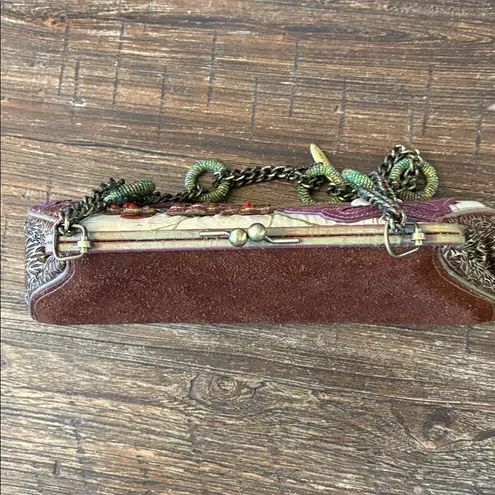 Mary Frances Vintage Embroidered Purse Beaded Floral Chain Strap Kiss Lock Bag Purple