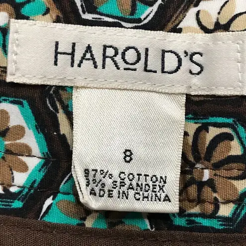 Harold's Vintage Cotton Blend Pants Women's Size 8 Retro Floral Crop Trousers Brown