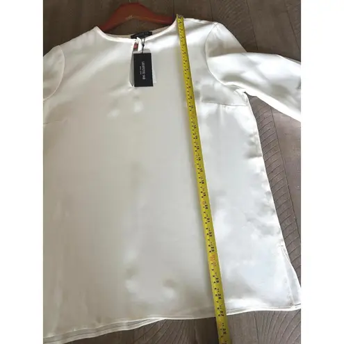 NWT Lafayette 148 100% Silk Ruched Sleeves Blouse in Cloud Ivory Women’s Medium White