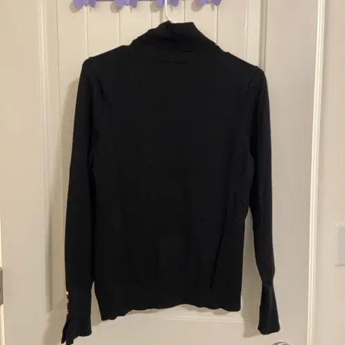 Premise NWOT women’s black thin soft knit gold button turtleneck top large