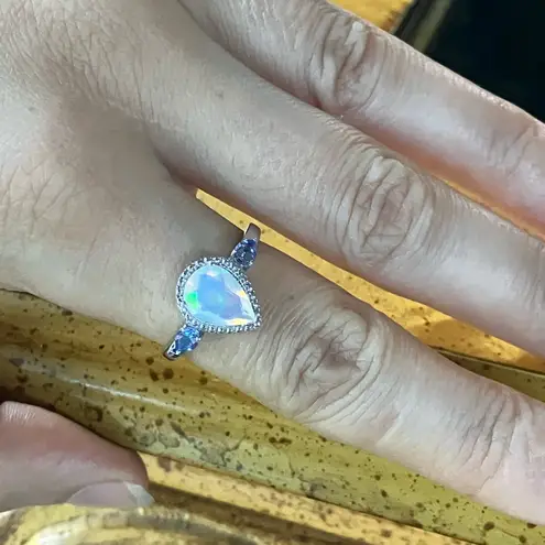 Natural Ethiopian Opal Tanzanite Sterling Silver Ring Size 9