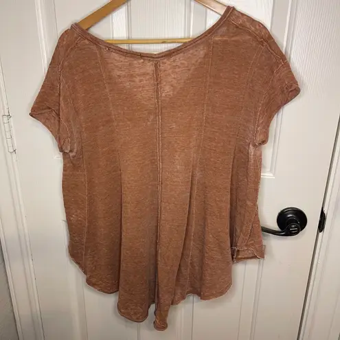 Free People FP We The Free Sammie Washed Brown Orange Oversized Burnout T-Shirt Blouse Sz S