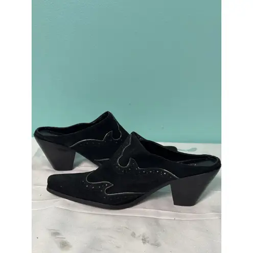 Coldwater Creek Leather Slip-On Mules Black Suede Size 7 Women's Shoes S-653