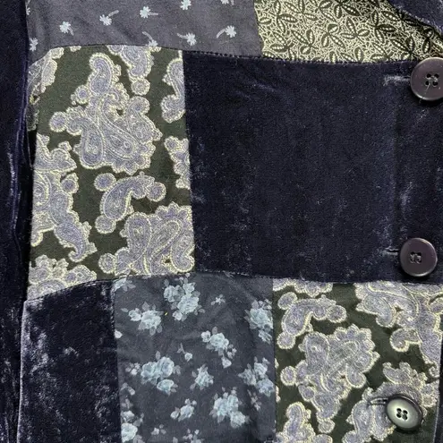 Vintage Y2K 90s Blue Velvet Patchwork Mixed Print Button Front Jacket Size M
