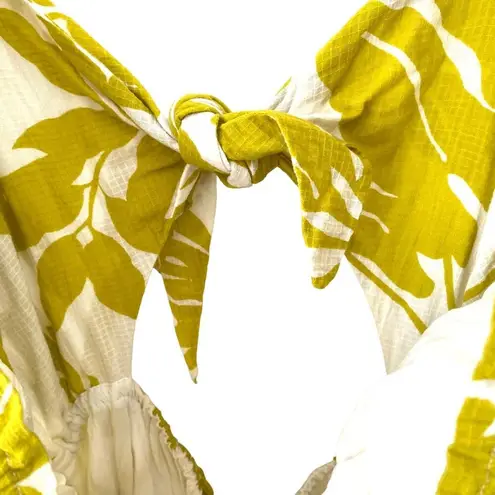 Maeve  Anthropologie Feliciana Puff Sleeve Chartreuse White Mini Dress size small