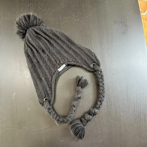 Oakley Ear Flap Pom Pom Beanie Hat Fleece Lined Black
