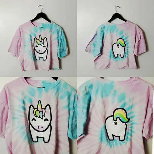 Black Matter T Shirt Cartoon Unicorn Spiral Tie Dye Raw Hem Double Sided Graphic