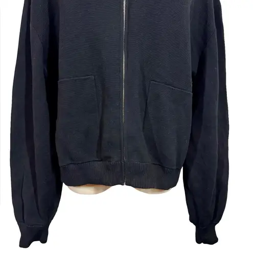 WHITE + WARREN Superfine Organic Cotton Track Jacket Zip Sweater Jacket Black Size L