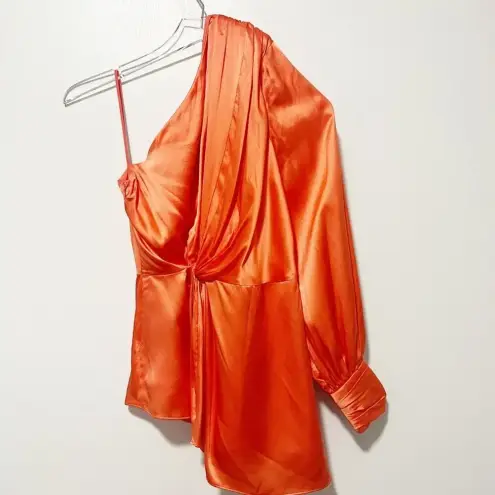 CINQ A SEPT Stace Silk‎ One Shoulder Blouse NWT in Coral Orange thumbnail 4
