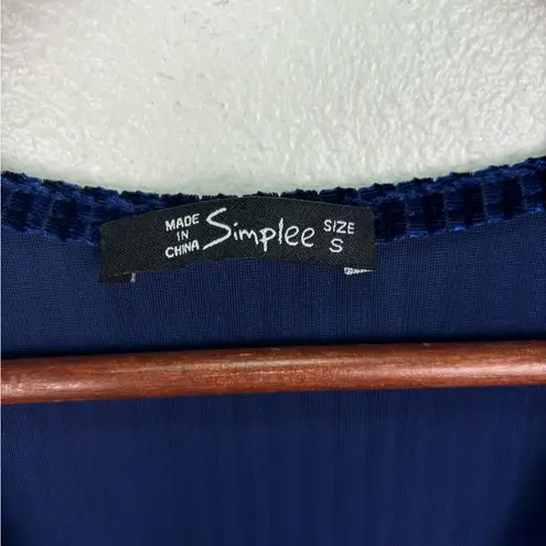 Simplee Apparel Simplee Small Butterfly Sleeve Wrap Navy Blue Velvet Maxi Dress Tie Front