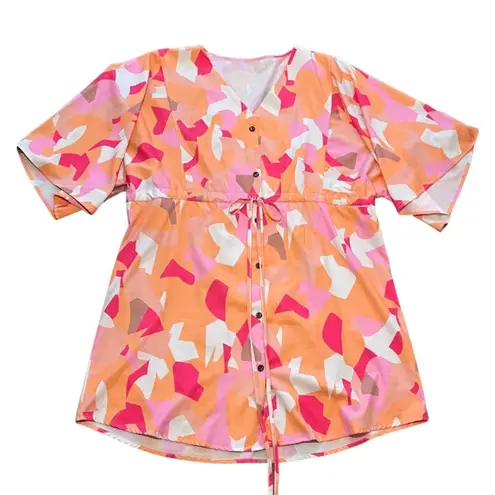 Pink + Orange Button Down Casual Short Sleeve Dress