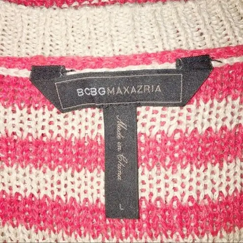 BCBG MaxAzria large striped hi low linen sweater