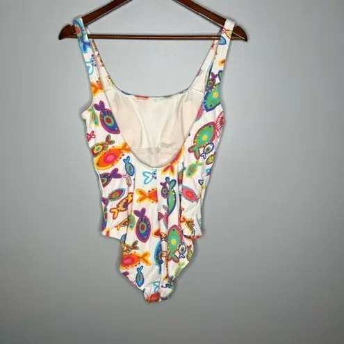 Fresh Produce white colorful fish novelty print one piece bathing suit size 14