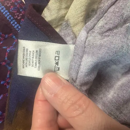 None Boho Embroidered Tunic Top Purple Multicolor Long Sleeve Womens Size L/XL