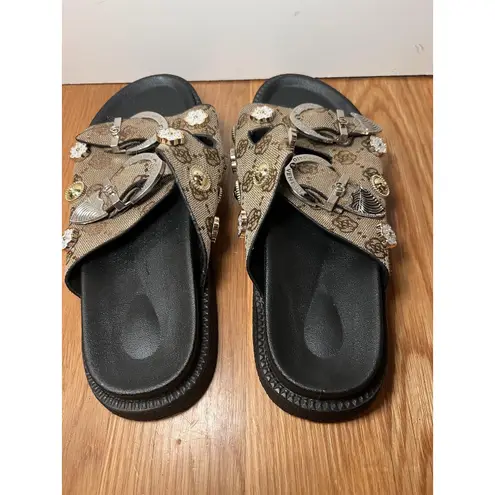 Jin Duo Sandals Womens Size 10 Brown Floral Buckle Slide Platform Shoes