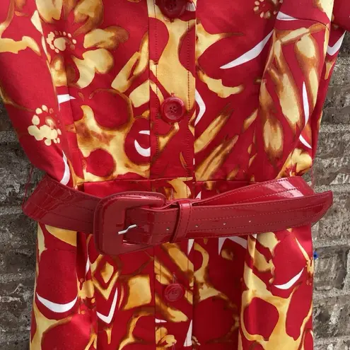 VTG Teri Jon Rickie Freeman Sz 6 Floral Hawaiian Collared Dress Abstract Artsy Red
