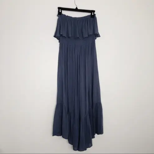 Elan  Blue Flounce Wide Leg Jumpsuit Strapless Ruffle Swim Cover Up Small NWT