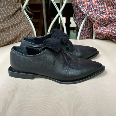 Elma Shoes Leather Point Toe Square Heel Black 6