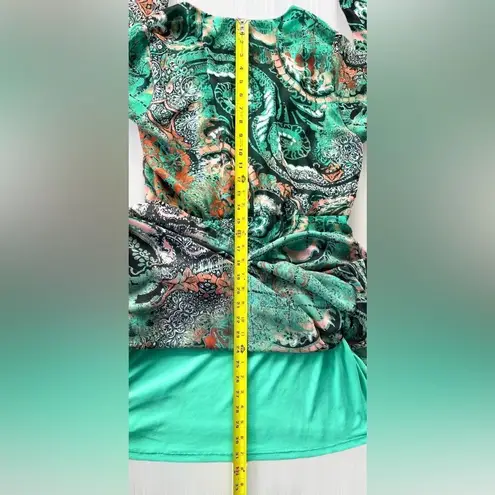 ECI NY Paisley Chiffon High Slit Maxi Dress Teal Aqua 8 Boho 70s Ethereal Chic