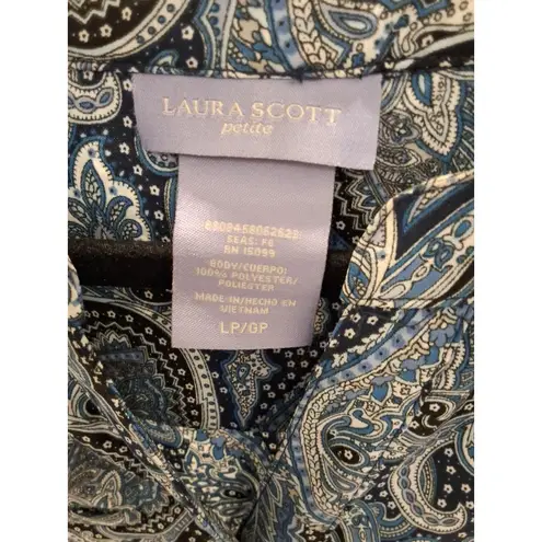 Laura Scott Blue Paisley Design Size L Rolled Sleeves Button Womens Blouse NWOT
