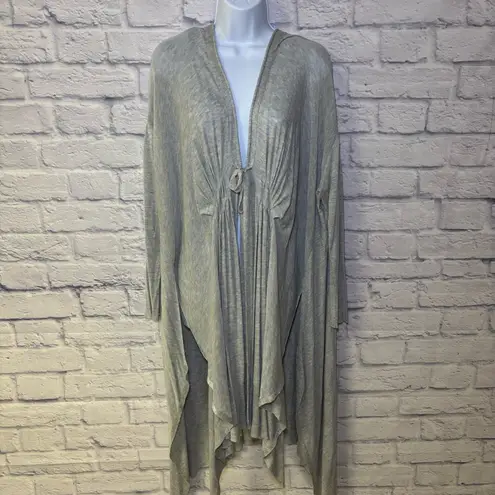 Free People  Long Duster Cardigan Hoodie Sweater Grey Lagenlook Tie Front