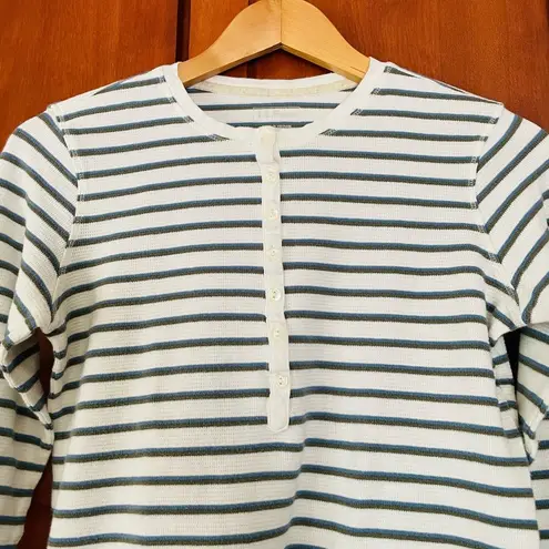 L.L.Bean  Thermal Henley Knit Top Striped Long Sleeve Size Small