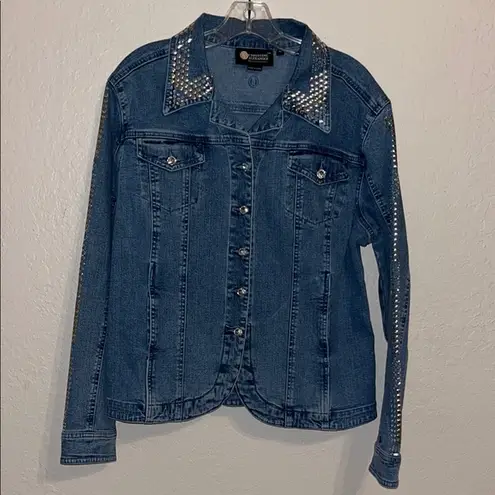 Christine Alexander Swarovski Embellished Denim Jacket • Jean Jacket Blue Size XL