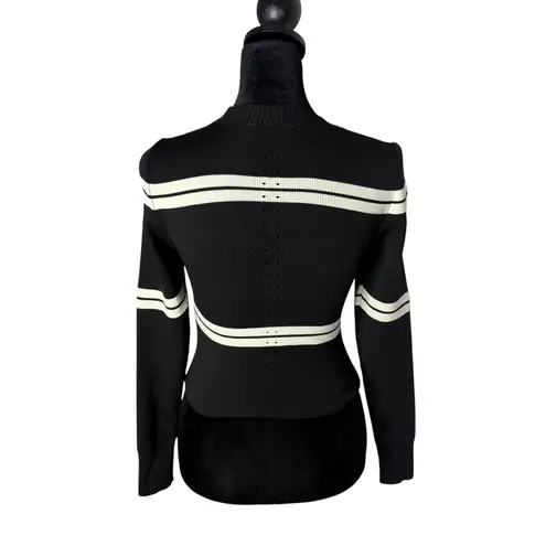 JF Lefon Cut Out Knit Top Women S Black Striped Long Sleeve Sweater Designer