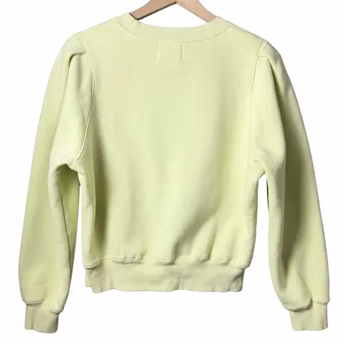 All:Row Cropped Crewneck Sweatshirt Pleated Shoulder 100% Cotton Size Small Green