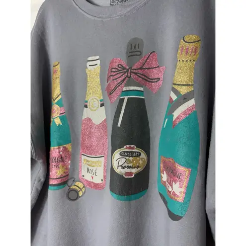 Goodie Two Sleeves Gray Champagne Bottle Graphic Sweatshirt Women’s XL