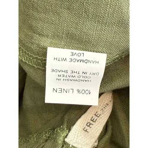 Free the Label Florence High Waisted Linen Wide Leg Shorts Pockets S Olive Green