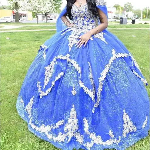 Dancing Queen -1638 Cold Shoulder Cape Sleeve Ballgown Sweet 15/16 , Prom Size 2