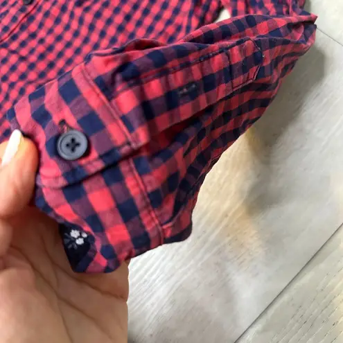 Denim & Flower Red Navy Buffalo Checkered boys Button Down Shirt Size 9/10