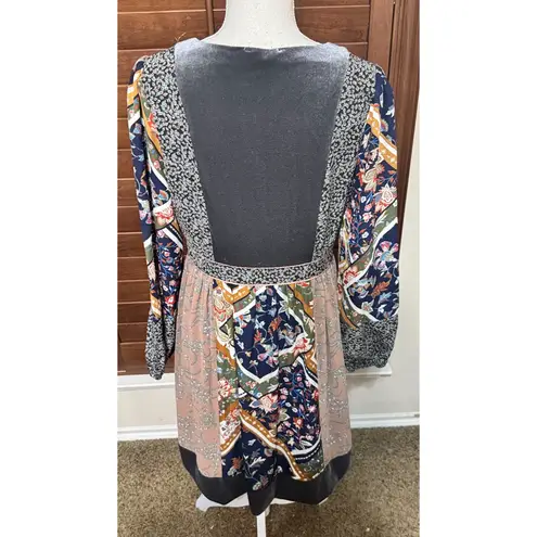 Mystree Dress Patchwork Velvet front Fall boho peasant gypsy festival sz M