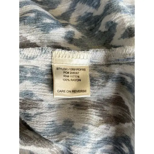 Love Stitch White/Blue Geo Print Butterfly Short Sleeve Tie Neck Blouse Size S Blue