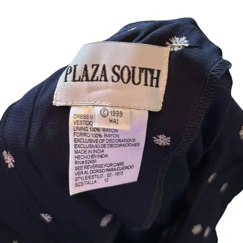 Plaza South Vintage 90s Navy Blue Embroidered Floral Peter Pan Pleat Maxi Dress Size 12