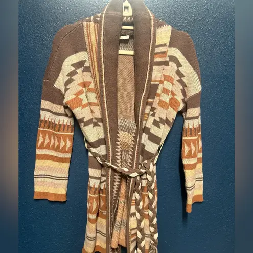 Lovestitch Women’s Long Sleeve Aztec Print Brown & Tan Cardigan Sweater Sz Small
