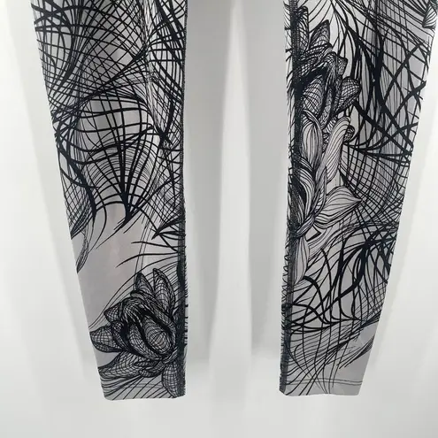 Beyond Yoga Leggings Small Abstract Floral Gray High Waist Flip It & Reverse It