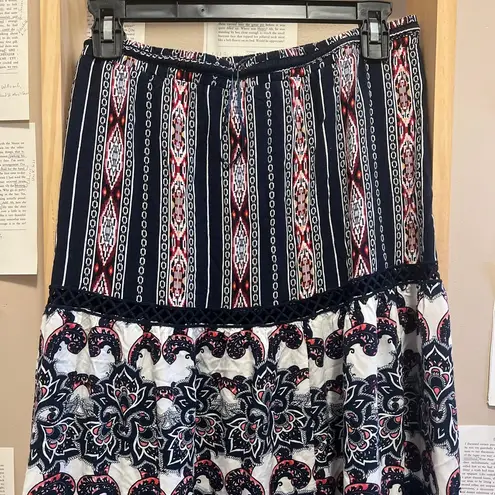 Solitaire Boho Navy Blue Maxi Skirt with Crochet Details and Double Layered