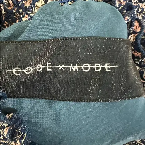 Code x Mode Code x Mode Smocked Mock Neck Sleeveless Midi Dress M Blue Floral Lined - Image 5