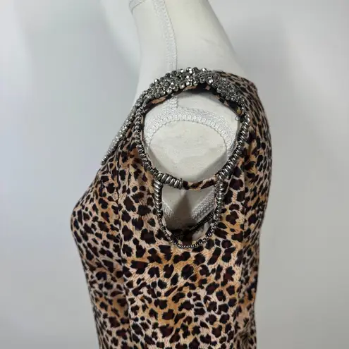 C. OLIVER Women S ANIMAL SILVER BEADED EMBELLISHED COLD SHOULDER CUT OUT TOP Y2K Black