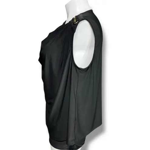 Harper 241 Womens Blouse Shirt Top Drape Neck Chain Accent Stretch Black 2X